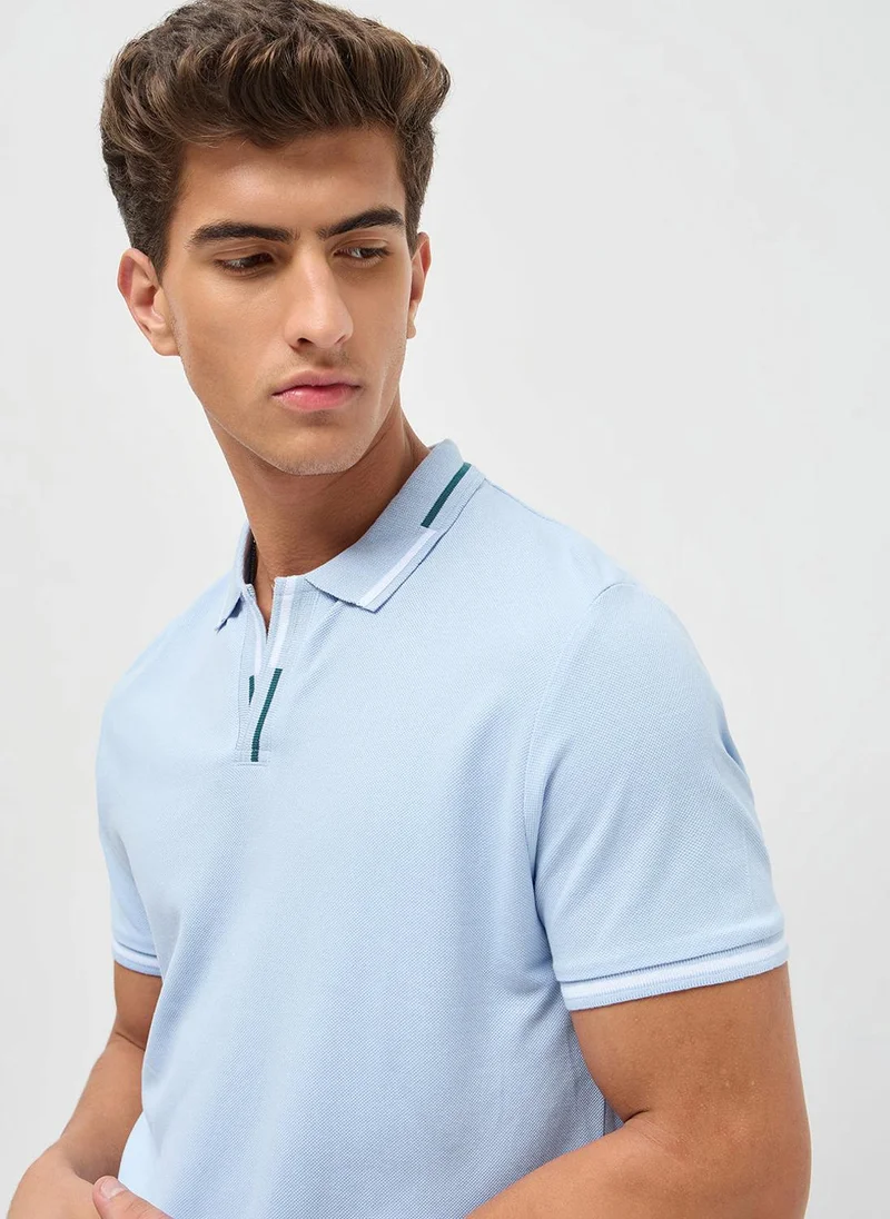 Urbano Fashion  Urbano Fashion Men's Light Sky Blue Solid Regular Fit Half Sleeve Cotton Polo T-Shirt for Men | Best Price UAE